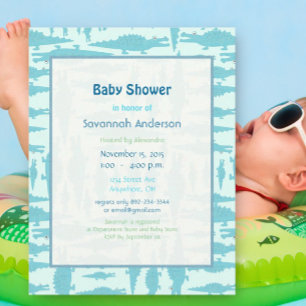 Aqua Alligator Motif bébé garçon douche Invitation