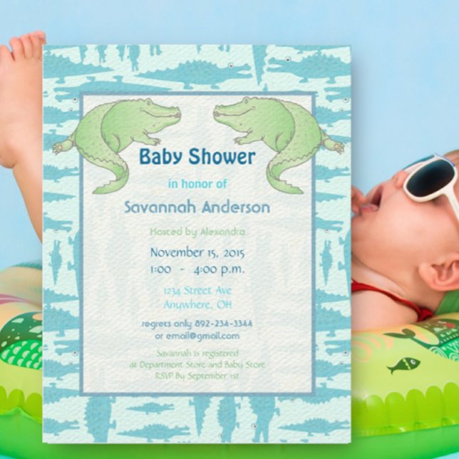 Aqua Alligator Motif bébé garçon douche Invitation (Créateur téléchargé)