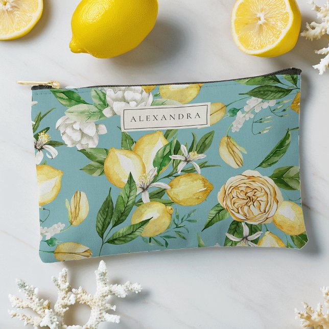 Aqua | Amalfi Küste Lemon Blossom Personalisiert Zubehörtasche (Von Creator hochgeladen)