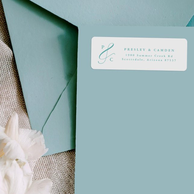 Aqua Ampersand Monogram Return Address Labels (Von Creator hochgeladen)