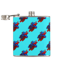 Aqua Anatomisches Herz Gemustert Vinyl Flask