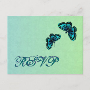 Aqua and Aquamarin Butterfly Damask UAWG Wedding RSVP Karte