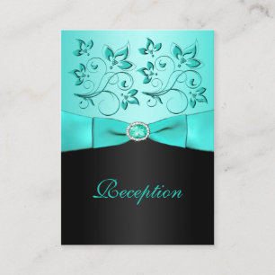 Aqua and Black Floral II Empfang Card Begleitkarte