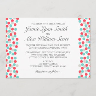 Aqua and Coral Polka Dot Wedding Einladung