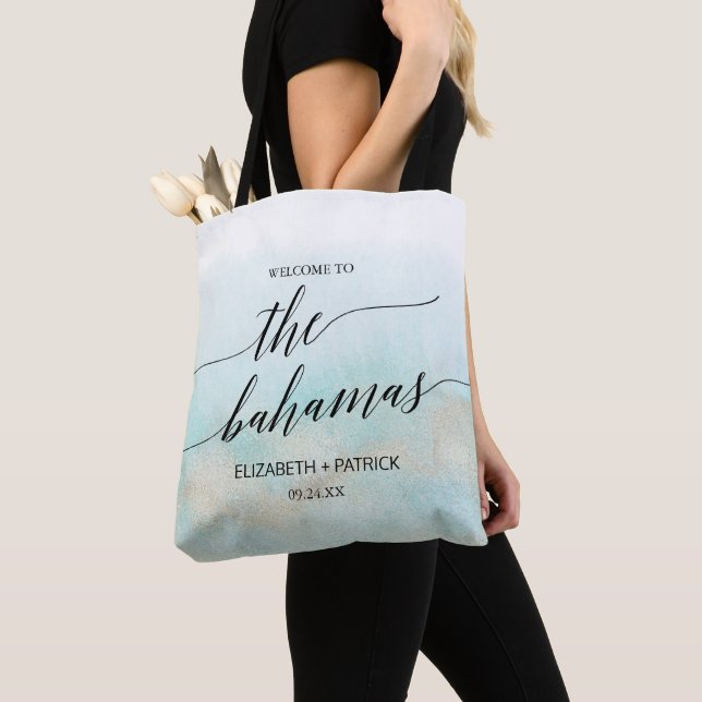 Aqua and Gold Beach Bahamas Wedding Willkommen Tasche (Von Nahem)