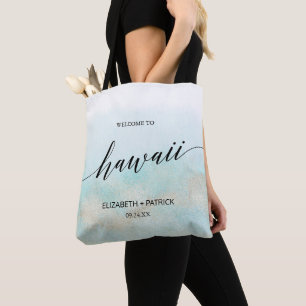 Aqua and Gold Beach Hawaii Wedding Willkommen Tasche