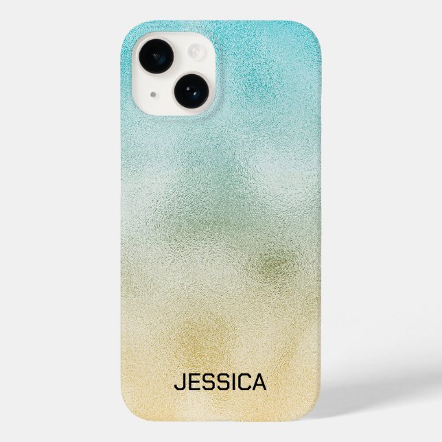 Aqua and Gold Ombre Foil Case-Mate iPhone 14 Hülle (Rückseite)