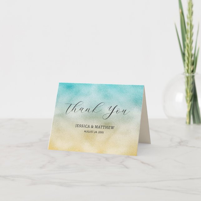 Aqua and Gold Ombre Foil Dankeskarte (Vorderseite)