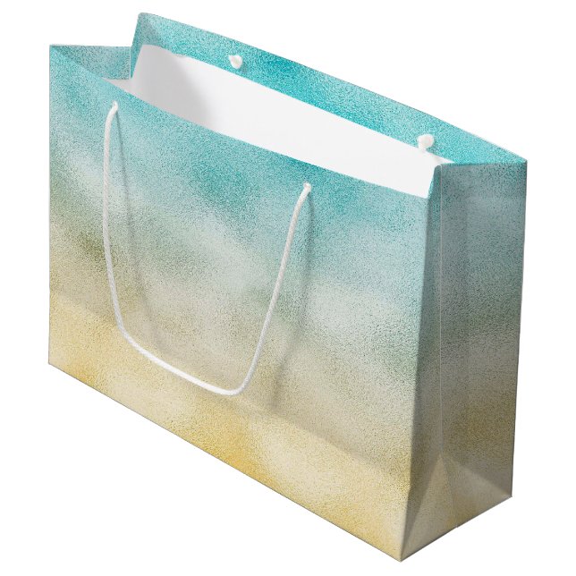 Aqua and Gold Ombre Foil Große Geschenktüte (Vorderseite Schrägansicht)
