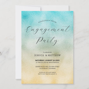 Aqua and Gold Ombre Foil Verlobung Einladung