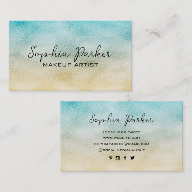 Aqua and Gold Ombre Foil Visitenkarte (Vorne/Hinten)