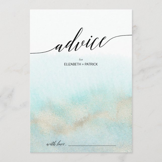 Aqua and Gold Watercolor Beach Hochzeit Hinweiskarte (Vorderseite)