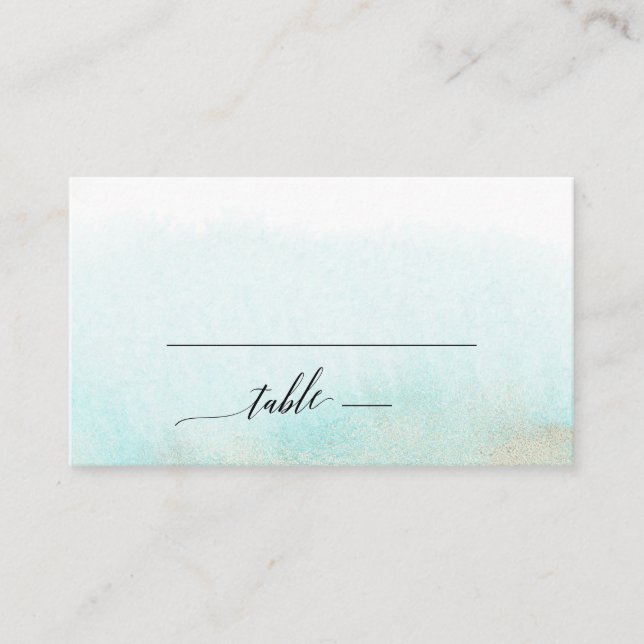 Aqua and Gold Watercolor Flat Wedding Platzkarte (Vorderseite)