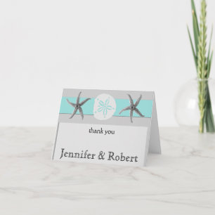 Aqua and Grey Band Starfish Sand Dollar Vielen Dan Dankeskarte