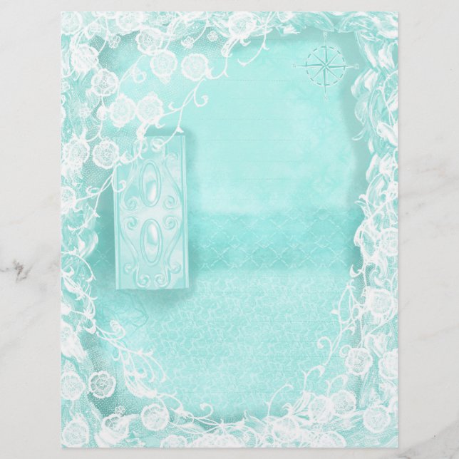 Aqua and Lace Junk Journal Briefbogen (Vorderseite)