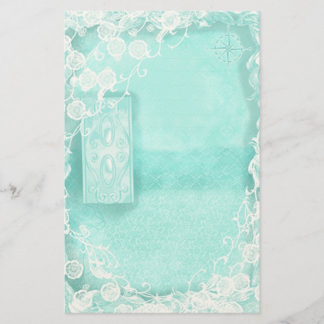 Aqua and Lace Junk Journal Briefpapier (Vorderseite)
