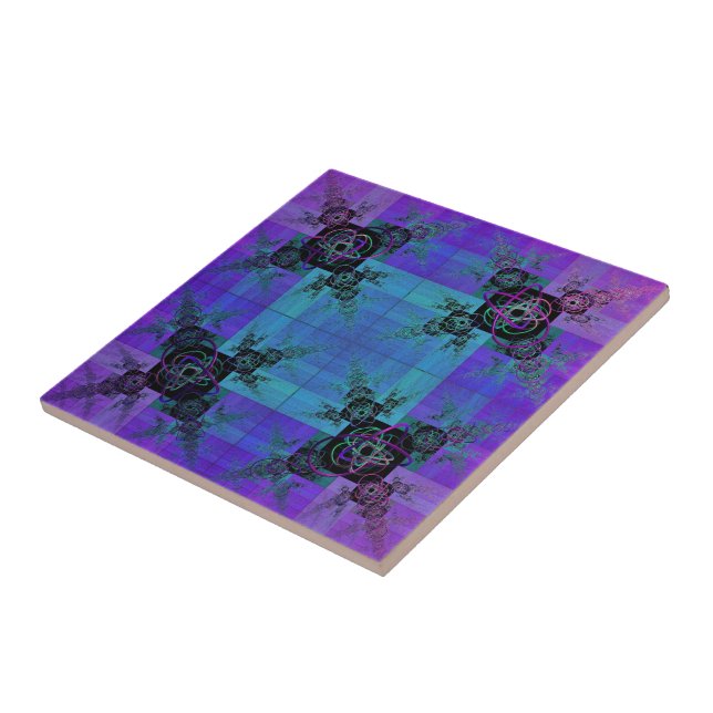 Aqua and Lilac Fraktal Joy Decorative Tile Fliese (Seite)