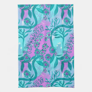 Aqua and Pink Whimsical Magic Garden Geschirrtuch