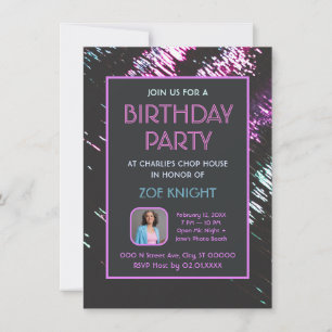 Aqua and Purple Photo Birthday Party Invitation