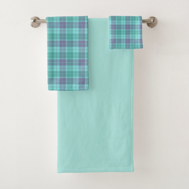 Aqua and Purple Plaid Towel Set (Insitu)