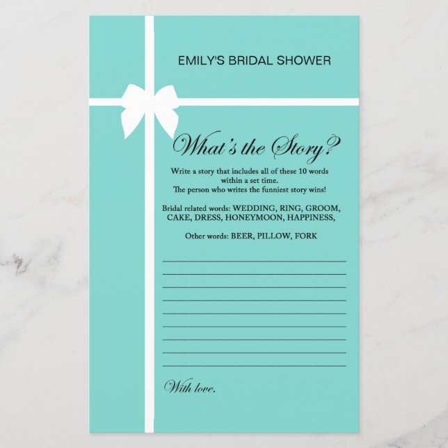 Aqua and Ribbon Brautparty Game PRINIERT (Vorderseite)