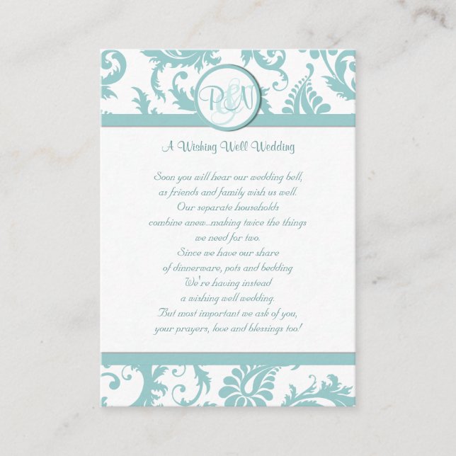 Aqua and White Damask Aqua Trim Gut wünschen Begleitkarte (Vorderseite)