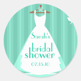 Aqua and White Wedding Dress Brautparty Runder Aufkleber