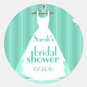 Aqua and White Wedding Dress Brautparty Runder Aufkleber