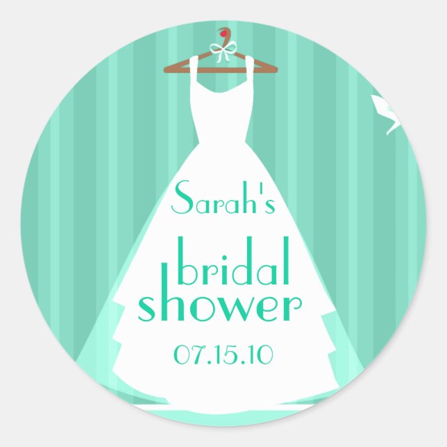 Aqua and White Wedding Dress Brautparty Runder Aufkleber (Vorderseite)