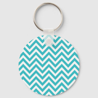 Aqua and White Zigzag Pattern Chevron Schlüsselanhänger