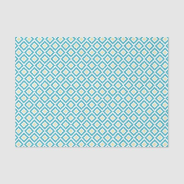 Aqua and Yellow Ikat Diamonds Pattern Seidenpapier (Vorderseite)