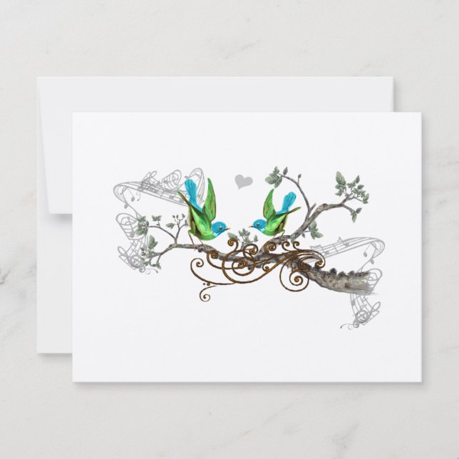 Aqua & Apple Green Vintag Love Birds Wedding RSVP (Vorderseite)