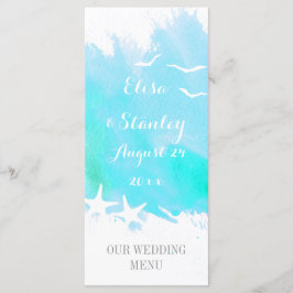 Aqua Aqua Aqua Aquarell, Hochzeitsmenü am Strand Menükarte