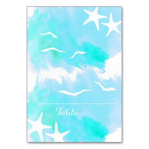 Aqua Aqua Aqua Aquarell, Seesternehohe Platzkarte Tischnummer