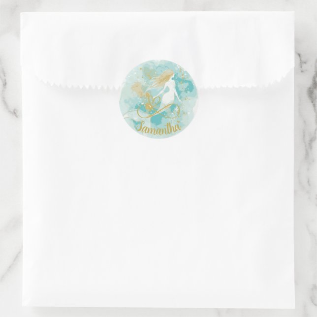 Aqua-Aqua-Aqua mit Goldaufkleber Runder Aufkleber (Tasche)
