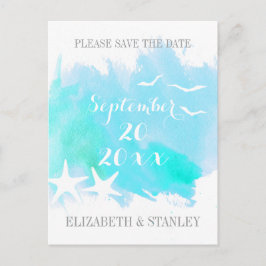 Aqua Aqua Aquarell, Seesternhochzeit Save the Date Ankündigungspostkarte