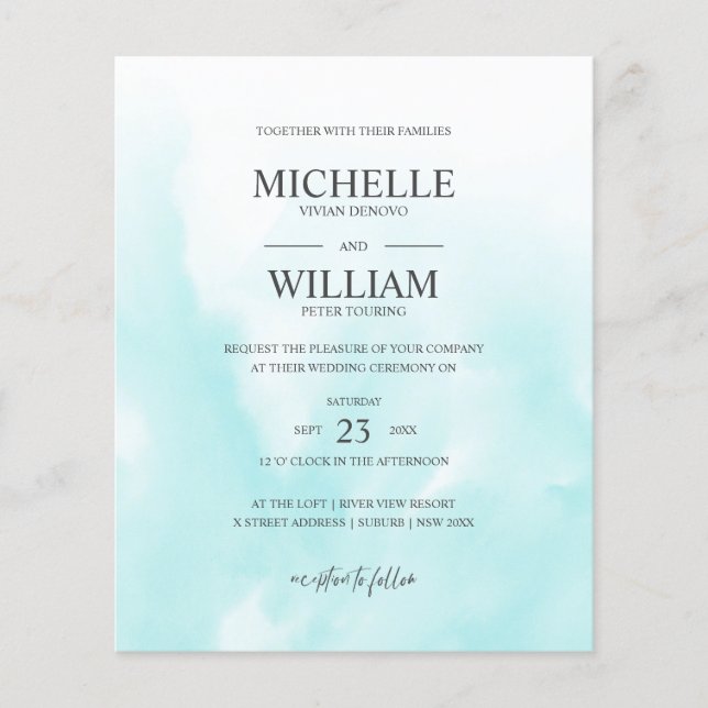 Aqua Aqua Schlichte, elegante Hochzeit (Vorderseite)