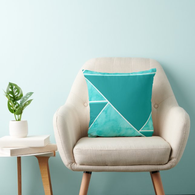 Aqua Aquamarin Abstrakt Geometric Kissen (Stuhl )