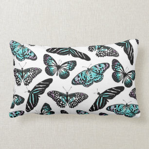 Aqua Aquamarin Black Butterfets Wasserfarben Muste Lendenkissen