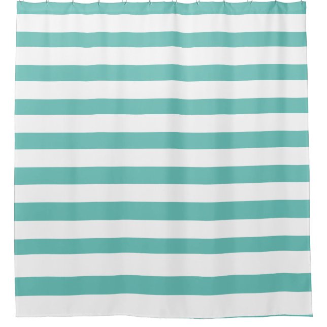 Aqua Aquamarin blau und weiß gestrippte Wasserküst Duschvorhang (Vorderseite)