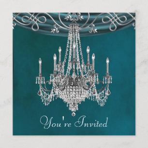 Aqua Aquamarin Blue Chandelier Party Einladungen