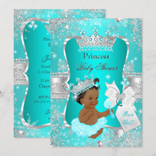 Aqua Aquamarin Blue Princess Baby Dusche Ethnic Einladung