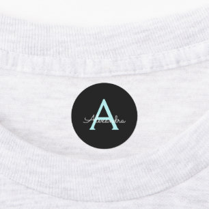 Aqua Aquamarin Blue Script Girl Monogram Name Etiketten