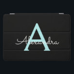 Aqua Aquamarin Blue Script Girly Monogram Name iPad Pro Cover<br><div class="desc">Black und Aqua Aquamarin Blue Simple Script Monogram Name Laptop Case. Das macht den perfekten 16 Geburtstag,  Hochzeit,  Brautparty,  Jubiläum,  Babydusche oder Junggeselinnen-Abschied Geschenk für jemanden,  der Lieben glamourösen Luxus und schicke Stile.</div>