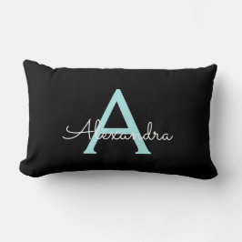 Aqua Aquamarin Blue Script Girly Monogram Name Lendenkissen