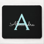 Aqua Aquamarin Blue Script Girly Monogram Name Mousepad<br><div class="desc">Aqua Blue Aquamarin und Schwarz Monogramm Fügen Sie Ihren eigenen Namen Mousepad (Maus Pad). Das macht den perfekten 16 Geburtstag, Hochzeit, Brautparty, Jubiläum, Babydusche oder Junggeselinnen-Abschied Geschenk für jemanden, der Lieben glamourösen Luxus und schicke Stile.</div>