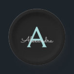 Aqua Aquamarin Blue Script Girly Monogram Name Pappteller<br><div class="desc">Aqua Aquamarin Blue und Black Monogram Fügen Sie Ihren eigenen Namen Script Party Teller. Das macht den perfekten 16 Geburtstag,  Hochzeit,  Brautparty,  Jubiläum,  Babydusche oder Junggeselinnen-Abschied Geschenk für jemanden,  der Lieben glamourösen Luxus und schicke Stile.</div>