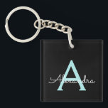Aqua Aquamarin Blue Script Girly Monogram Name Schlüsselanhänger<br><div class="desc">Black und Aqua Blue Aquamarin Simple Script Monogram Name Schlüsselanhänger. Das macht den perfekten 16 Geburtstag,  Hochzeit,  Brautparty,  Jubiläum,  Babydusche oder Junggeselinnen-Abschied Geschenk für jemanden,  der Lieben glamourösen Luxus und schicke Stile.</div>
