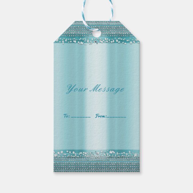 Aqua Aquamarin Blue & Silver Diamond Bling Gastges Geschenkanhänger (Vorderseite)