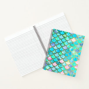 Aqua Aquamarin Blue Watercolor Meerjungfrau Scales Notizbuch